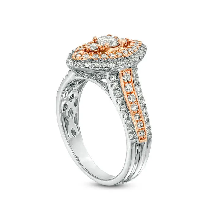 Rings 10 CT TW Natural Diamond Double Marquise Frame MultiRow Engagement Ring in Solid 10K TwoTone Gold Goldia Rings 10 CT TW Natural Diamond Double Marquise Frame MultiRow Engagement Ring in Solid 10K TwoTone Gold Goldia