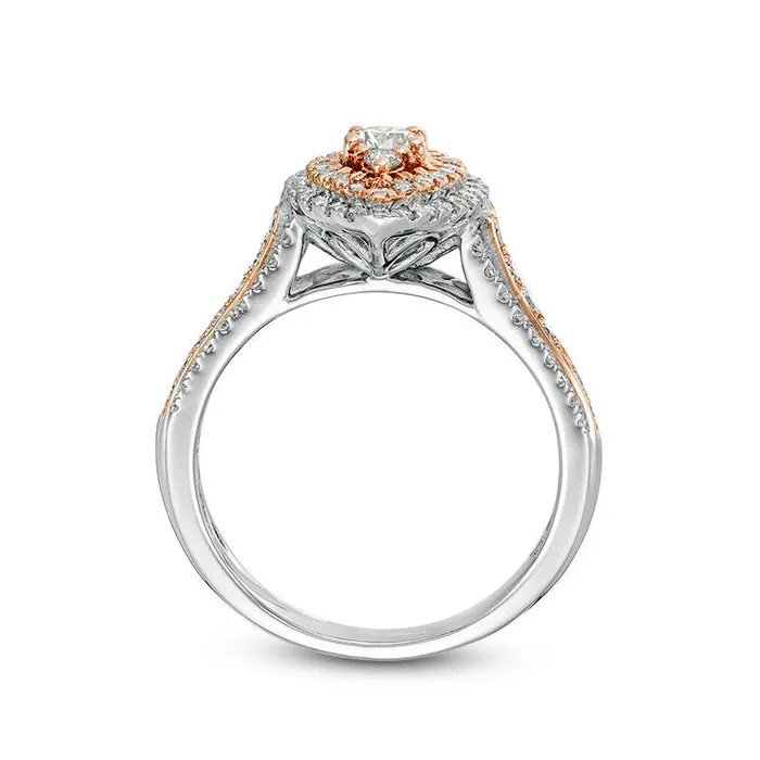 Rings 10 CT TW Natural Diamond Double Marquise Frame MultiRow Engagement Ring in Solid 10K TwoTone Gold Goldia Rings 10 CT TW Natural Diamond Double Marquise Frame MultiRow Engagement Ring in Solid 10K TwoTone Gold Goldia