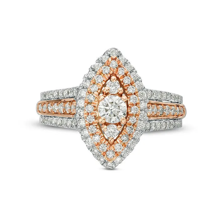 Rings 10 CT TW Natural Diamond Double Marquise Frame MultiRow Engagement Ring in Solid 10K TwoTone Gold Goldia Rings 10 CT TW Natural Diamond Double Marquise Frame MultiRow Engagement Ring in Solid 10K TwoTone Gold Goldia
