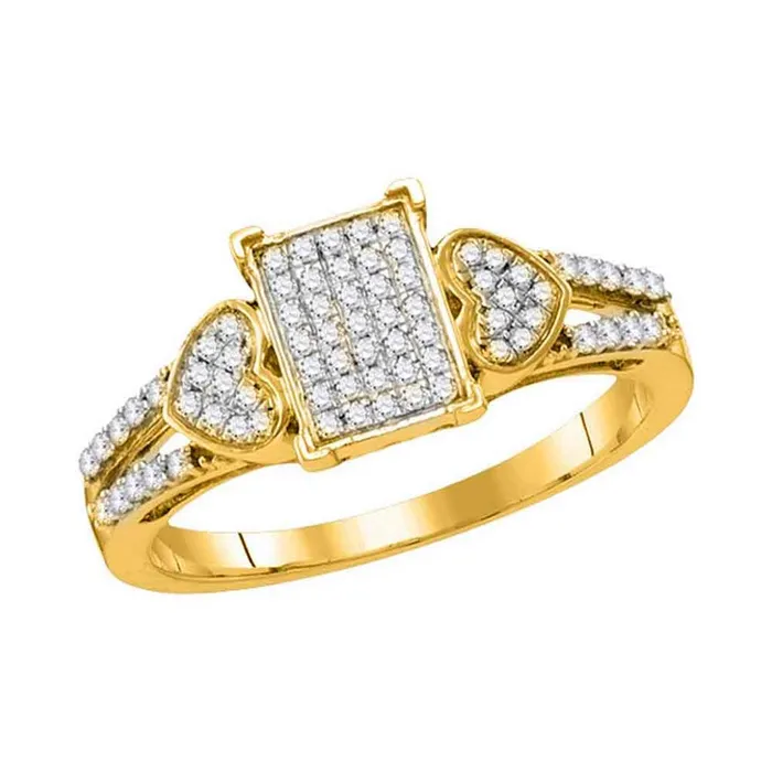 Rings 10k Yellow Gold Round Diamond Rectangle Heart Ring 14 Cttw gndatlanta Rings 10k Yellow Gold Round Diamond Rectangle Heart Ring 14 Cttw gndatlanta