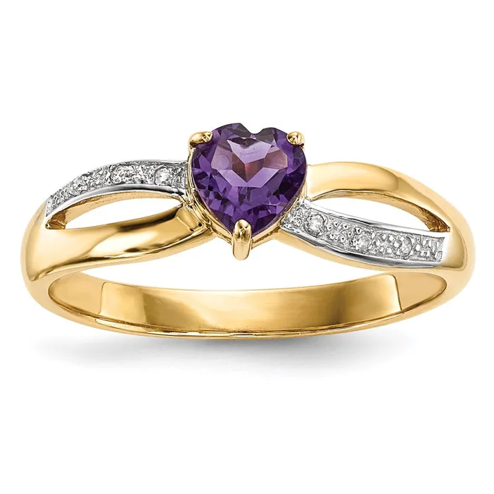 Rings 14K Gold w Real Diamond u0026 Amethyst Polished Ring Goldia