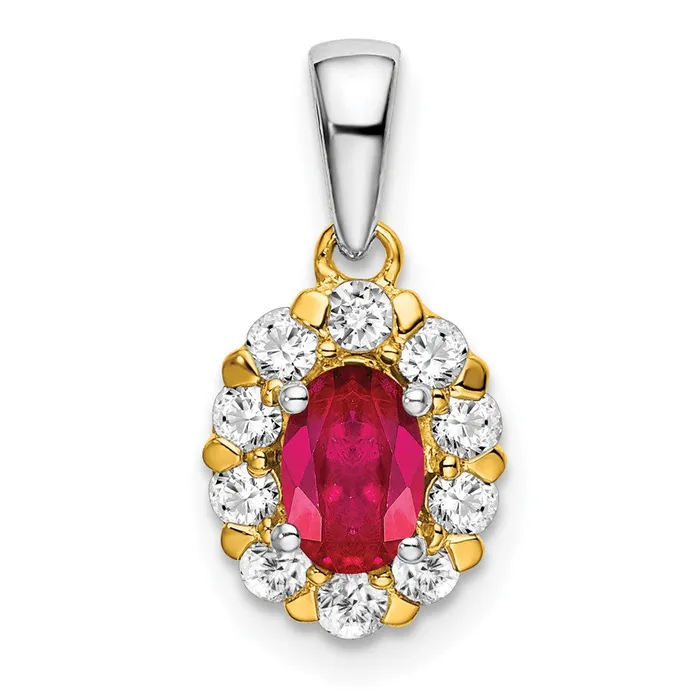 Rings 14k TwoTone Gold Oval Ruby and Real Diamond Halo Pendant Goldia