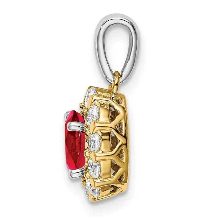 Rings 14k TwoTone Gold Oval Ruby and Real Diamond Halo Pendant Goldia