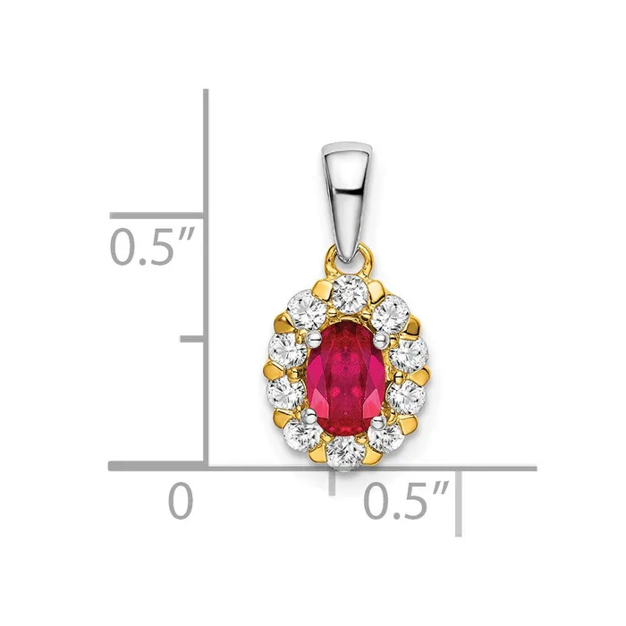 Rings 14k TwoTone Gold Oval Ruby and Real Diamond Halo Pendant Goldia
