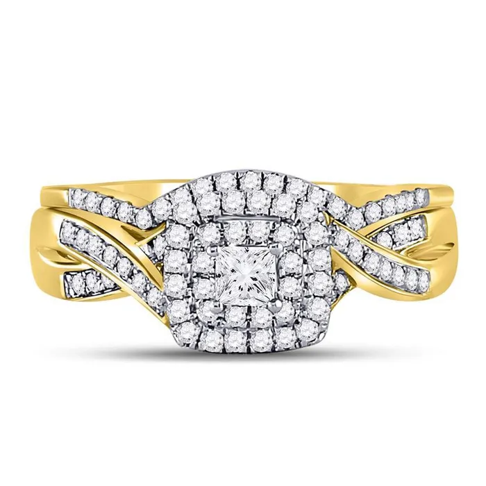 Rings 14k Yellow Gold Princess Diamond Bridal Wedding Ring Set 12 Cttw gndatlanta