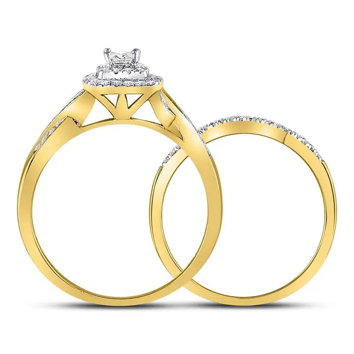 Rings 14k Yellow Gold Princess Diamond Bridal Wedding Ring Set 12 Cttw gndatlanta