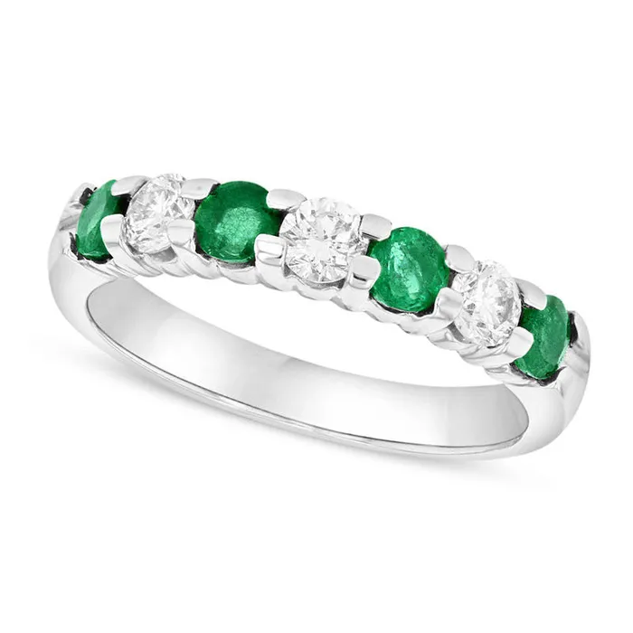 Rings Emerald and 038 CT TW Natural Diamond Seven Stone Band in Solid 14K White Gold Goldia Rings Emerald and 038 CT TW Natural Diamond Seven Stone Band in Solid 14K White Gold Goldia
