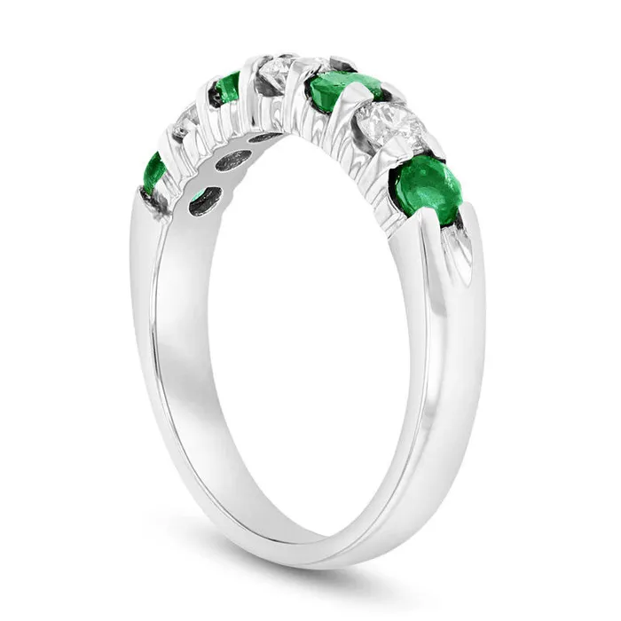 Rings Emerald and 038 CT TW Natural Diamond Seven Stone Band in Solid 14K White Gold Goldia Rings Emerald and 038 CT TW Natural Diamond Seven Stone Band in Solid 14K White Gold Goldia