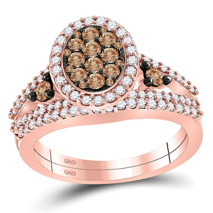 Rings gndatlanta 10k Rose Gold Round Brown Diamond Bridal Wedding Ring Set 1 Cttw Rings gndatlanta 10k Rose Gold Round Brown Diamond Bridal Wedding Ring Set 1 Cttw