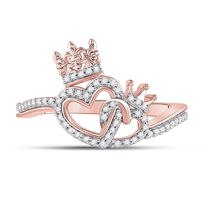 Rings gndatlanta 10k Rose Gold Round Diamond King Queen Heart Ring 16 Cttw