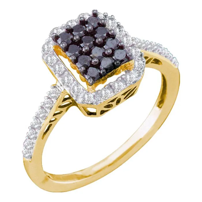 Rings gndatlanta 10k Yellow Gold Round Black Diamond Cluster Ring 12 Cttw Rings gndatlanta 10k Yellow Gold Round Black Diamond Cluster Ring 12 Cttw