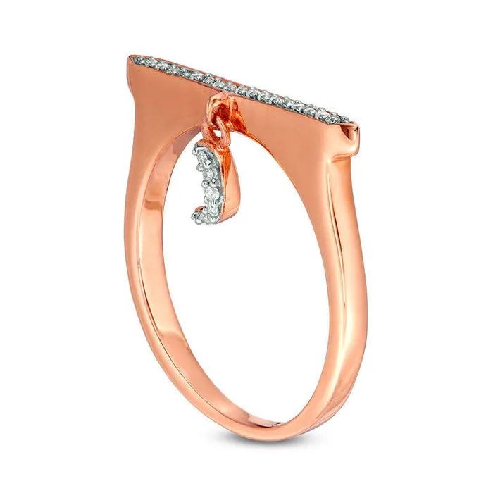 Rings Goldia 010 CT TW Natural Diamond Bar and Crescent Moon Charm Ring in Sterling Silver with Solid 14K Rose Gold Plate Rings Goldia 010 CT TW Natural Diamond Bar and Crescent Moon Charm Ring in Sterling Silver with Solid 14K Rose Gold Plate