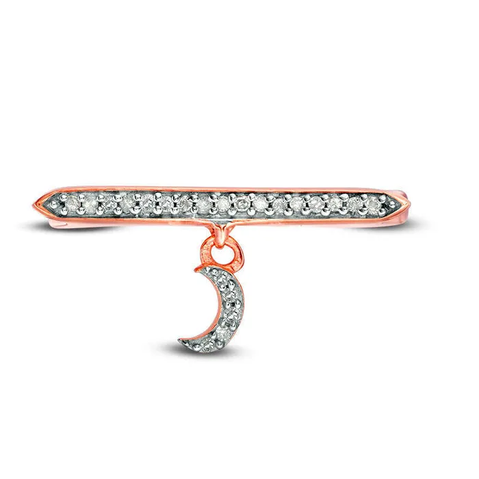 Rings Goldia 010 CT TW Natural Diamond Bar and Crescent Moon Charm Ring in Sterling Silver with Solid 14K Rose Gold Plate Rings Goldia 010 CT TW Natural Diamond Bar and Crescent Moon Charm Ring in Sterling Silver with Solid 14K Rose Gold Plate