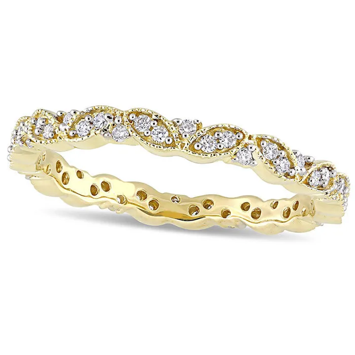 Rings Goldia 025 CT TW Natural Diamond Alternating Antique VintageStyle Eternity Wedding Band in Solid 14K Gold Rings Goldia 025 CT TW Natural Diamond Alternating Antique VintageStyle Eternity Wedding Band in Solid 14K Gold
