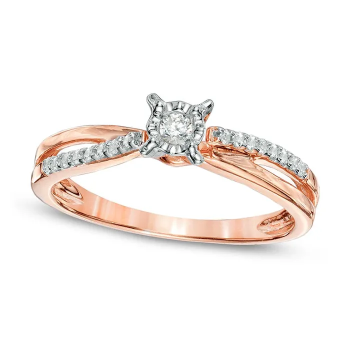 Rings Goldia 025 CT TW Natural Diamond Split Shank Promise Ring in Solid 10K Rose Gold Rings Goldia 025 CT TW Natural Diamond Split Shank Promise Ring in Solid 10K Rose Gold