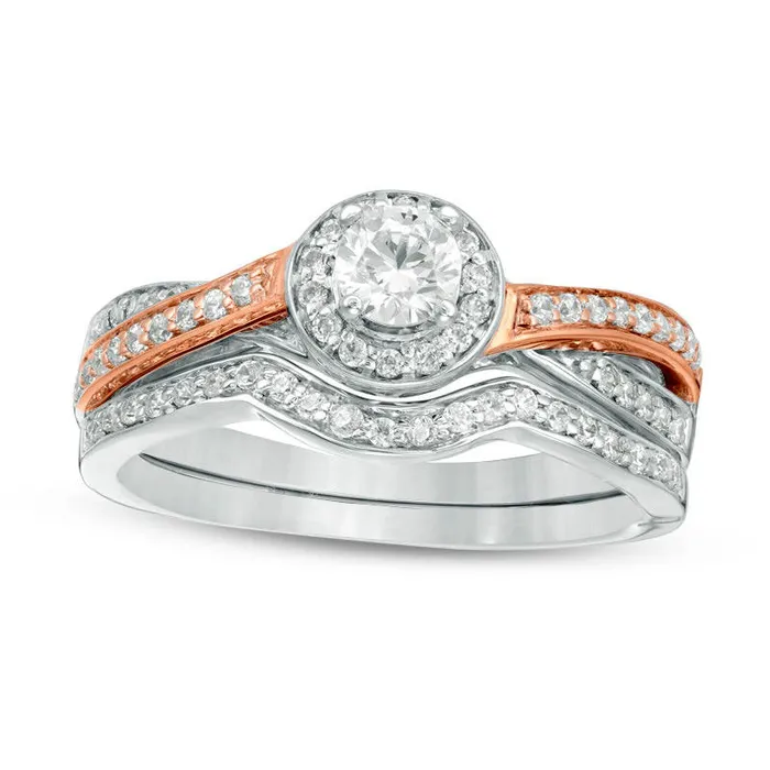 Rings Goldia 050 CT TW Natural Diamond Frame Twist Bridal Engagement Ring Set in Solid 10K TwoTone Gold Rings Goldia 050 CT TW Natural Diamond Frame Twist Bridal Engagement Ring Set in Solid 10K TwoTone Gold