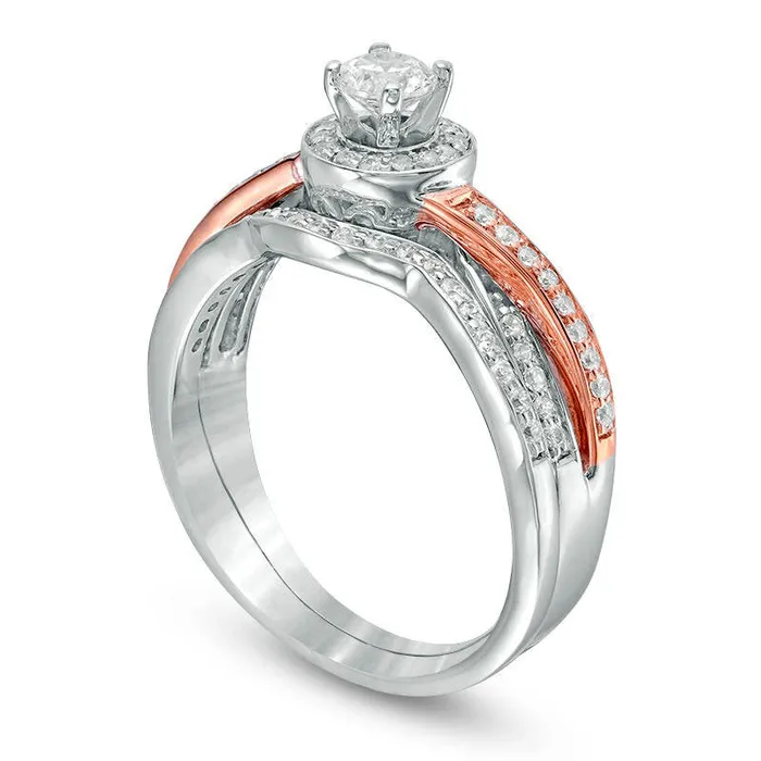 Rings Goldia 050 CT TW Natural Diamond Frame Twist Bridal Engagement Ring Set in Solid 10K TwoTone Gold Rings Goldia 050 CT TW Natural Diamond Frame Twist Bridal Engagement Ring Set in Solid 10K TwoTone Gold