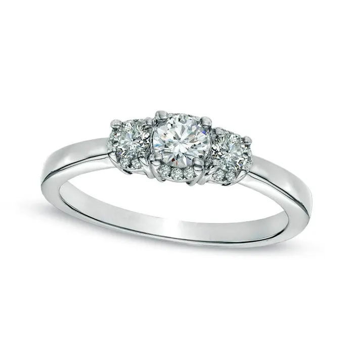 Rings Goldia 050 CT TW Natural Diamond Three Stone Ring in Solid 10K White Gold Rings Goldia 050 CT TW Natural Diamond Three Stone Ring in Solid 10K White Gold