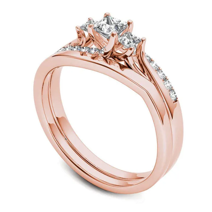 Rings Goldia 050 CT TW PrincessCut Natural Diamond Three Stone Bypass Bridal Engagement Ring Set in Solid 14K Rose Gold Rings Goldia 050 CT TW PrincessCut Natural Diamond Three Stone Bypass Bridal Engagement Ring Set in Solid 14K Rose Gold