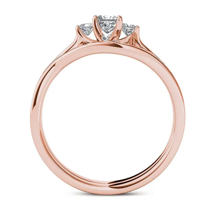 Rings Goldia 050 CT TW PrincessCut Natural Diamond Three Stone Bypass Bridal Engagement Ring Set in Solid 14K Rose Gold Rings Goldia 050 CT TW PrincessCut Natural Diamond Three Stone Bypass Bridal Engagement Ring Set in Solid 14K Rose Gold