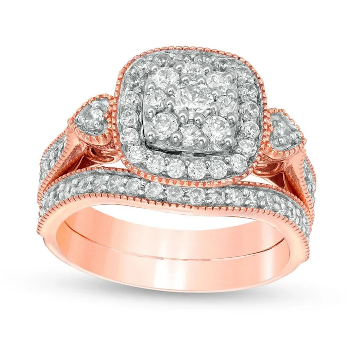 Rings Goldia 10 CT TW Composite Natural Diamond Cushion Frame HeartSides Antique VintageStyle Bridal Engagement Ring Set in Solid 10K Rose Gold Rings Goldia 10 CT TW Composite Natural Diamond Cushion Frame HeartSides Antique VintageStyle Bridal Engagement Ring Set in Solid 10K Rose Gold