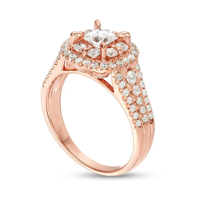 Rings Goldia 15 CT TW PrincessCut Natural Diamond Frame MultiRow Antique VintageStyle Engagement Ring in Solid 14K Rose Gold Rings Goldia 15 CT TW PrincessCut Natural Diamond Frame MultiRow Antique VintageStyle Engagement Ring in Solid 14K Rose Gold