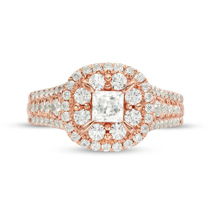 Rings Goldia 15 CT TW PrincessCut Natural Diamond Frame MultiRow Antique VintageStyle Engagement Ring in Solid 14K Rose Gold Rings Goldia 15 CT TW PrincessCut Natural Diamond Frame MultiRow Antique VintageStyle Engagement Ring in Solid 14K Rose Gold