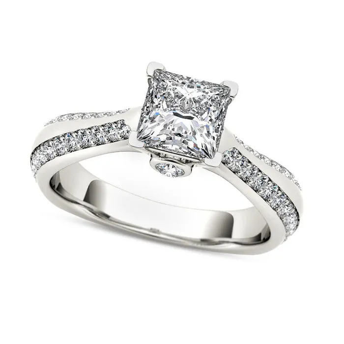 Rings Goldia 175 CT TW PrincessCut Natural Diamond Engagement Ring in Solid 14K White Gold