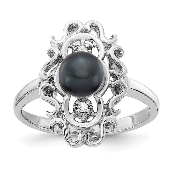 Rings Goldia 14k White Gold 55mm Black FW Cultured Pearl A Diamond ring