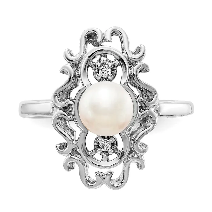 Rings Goldia 14k White Gold 55mm Black FW Cultured Pearl A Diamond ring