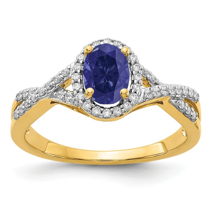 Rings Goldia 14k Yellow Gold 15 Ct Lab Grown Diamond VSSI G and Lab Created Blue Sapphire Oval Halo Ring Rings Goldia 14k Yellow Gold 15 Ct Lab Grown Diamond VSSI G and Lab Created Blue Sapphire Oval Halo Ring