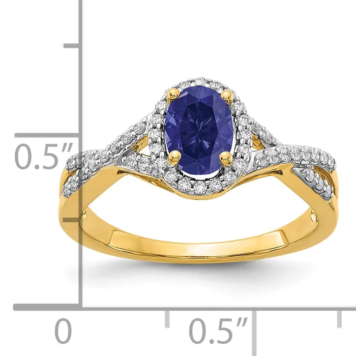 Rings Goldia 14k Yellow Gold 15 Ct Lab Grown Diamond VSSI G and Lab Created Blue Sapphire Oval Halo Ring
