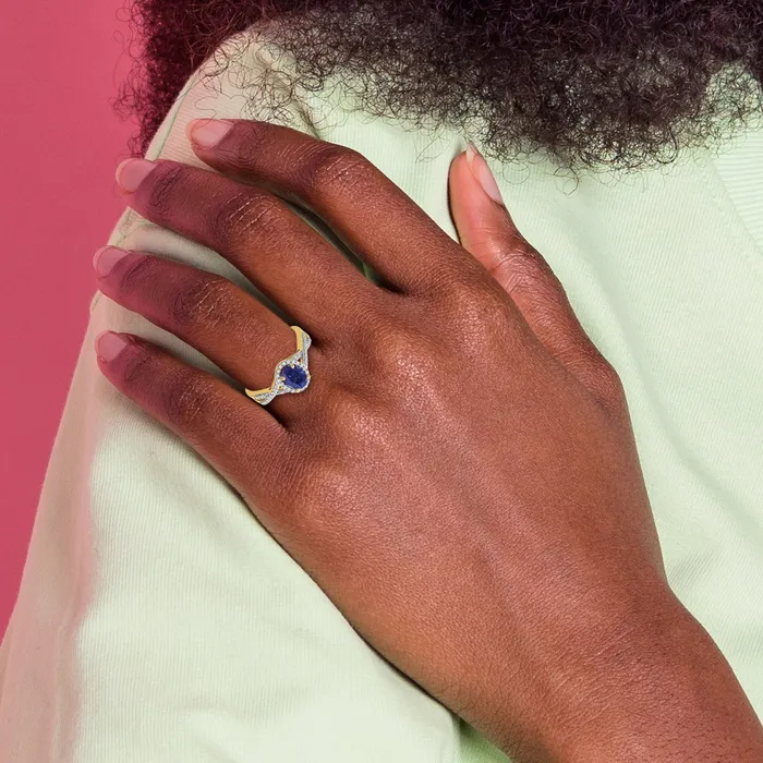 Rings Goldia 14k Yellow Gold 15 Ct Lab Grown Diamond VSSI G and Lab Created Blue Sapphire Oval Halo Ring