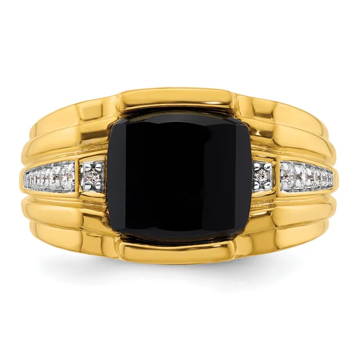 Rings Goldia 14k Yellow Gold 18 Ct Lab Grown Diamond VSSI G and Onyx Mens Ring