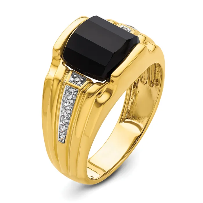 Rings Goldia 14k Yellow Gold 18 Ct Lab Grown Diamond VSSI G and Onyx Mens Ring