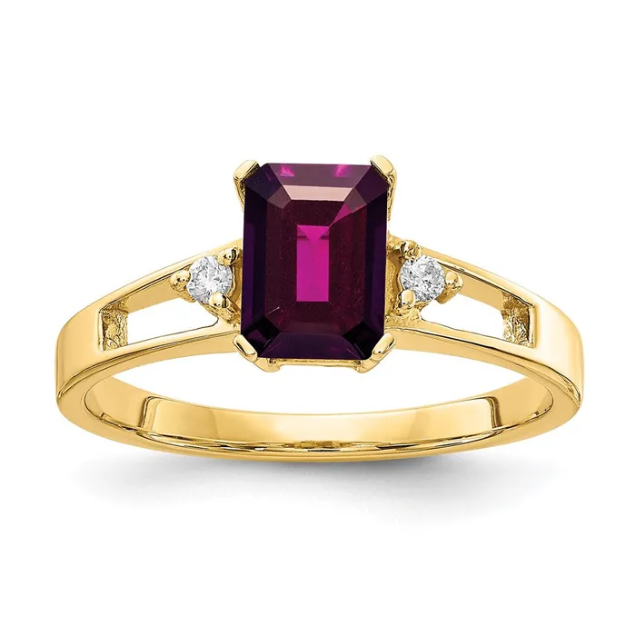 Rings Goldia 14k Yellow Gold 7x5mm Emerald Cut Rhodolite Garnet AA Diamond ring Rings Goldia 14k Yellow Gold 7x5mm Emerald Cut Rhodolite Garnet AA Diamond ring