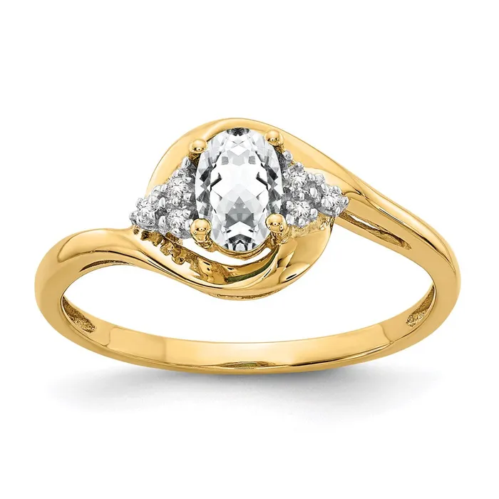 Rings Goldia 14K Yellow Gold White Topaz and Real Diamond Ring