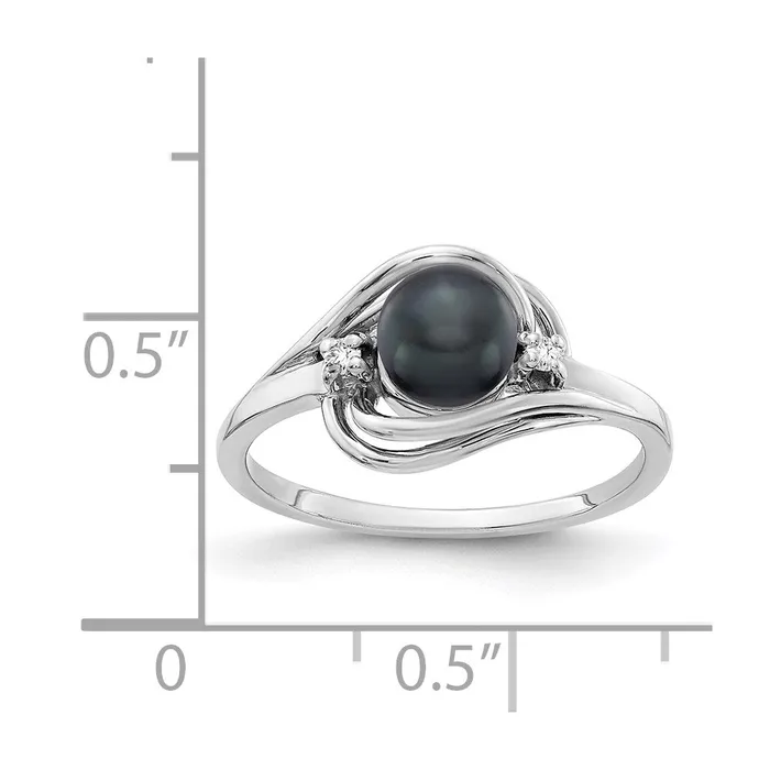 Rings Goldiacom 14k White Gold 55mm Black FW Cultured Pearl AA Real Diamond ring