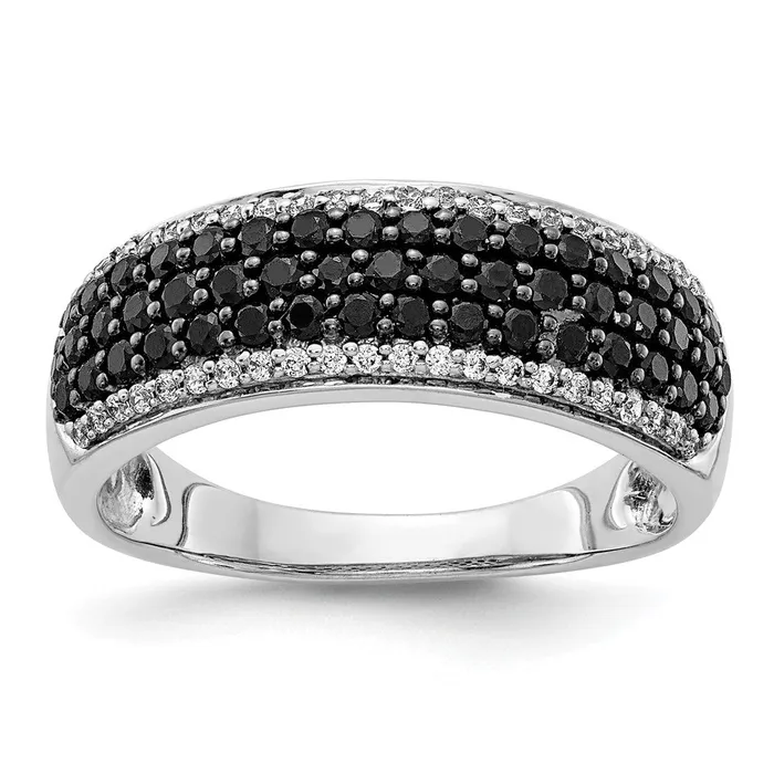 Rings Goldiacom 14k White Gold and Black Real Diamond Band Ring