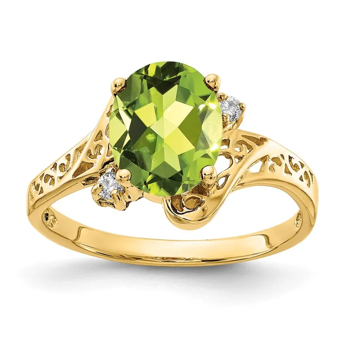Rings Goldiacom 14K Yellow Gold 9x7mm Oval Peridot AAA Real Diamond ring Rings Goldiacom 14K Yellow Gold 9x7mm Oval Peridot AAA Real Diamond ring