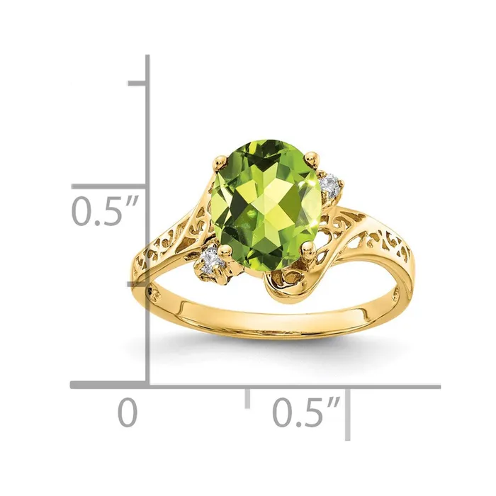 Rings Goldiacom 14K Yellow Gold 9x7mm Oval Peridot AAA Real Diamond ring