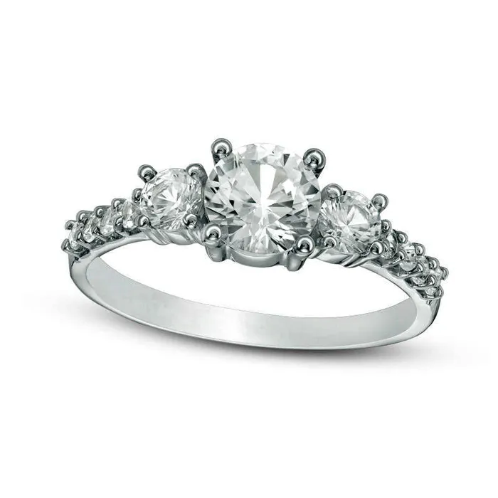 Rings Goldia LabCreated White Sapphire Three Stone Ring in Solid 10K White Gold Rings Goldia LabCreated White Sapphire Three Stone Ring in Solid 10K White Gold