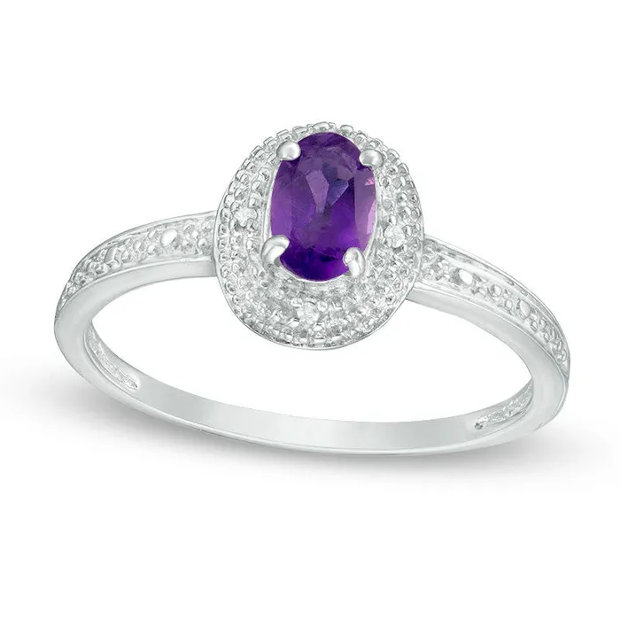 Rings Goldia Oval Amethyst and Natural Diamond Accent Frame Antique VintageStyle Ring in Sterling Silver