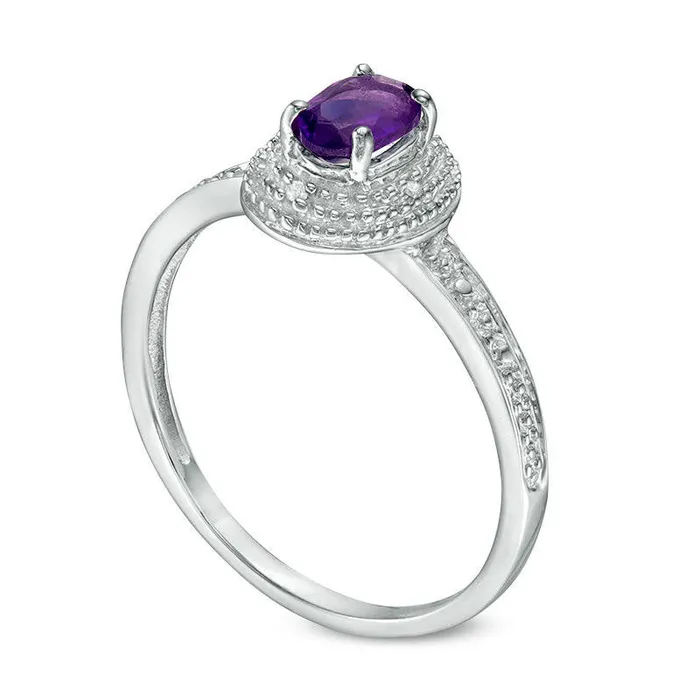Rings Goldia Oval Amethyst and Natural Diamond Accent Frame Antique VintageStyle Ring in Sterling Silver Rings Goldia Oval Amethyst and Natural Diamond Accent Frame Antique VintageStyle Ring in Sterling Silver