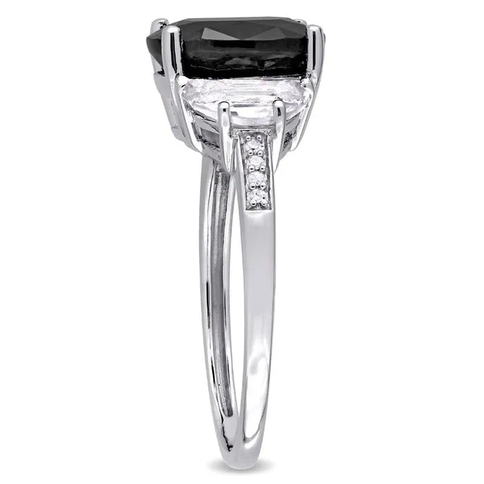Rings Goldia Oval Black Sapphire HalfMoon LabCreated White Sapphire and Diamond Accent Three Stone Ring in Sterling Silver Rings Goldia Oval Black Sapphire HalfMoon LabCreated White Sapphire and Diamond Accent Three Stone Ring in Sterling Silver