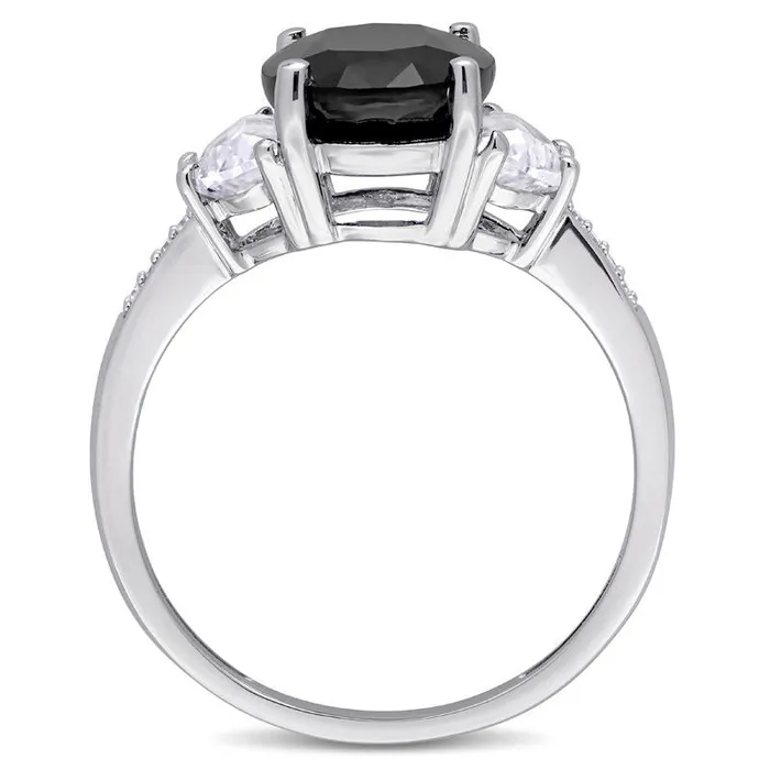Rings Goldia Oval Black Sapphire HalfMoon LabCreated White Sapphire and Diamond Accent Three Stone Ring in Sterling Silver Rings Goldia Oval Black Sapphire HalfMoon LabCreated White Sapphire and Diamond Accent Three Stone Ring in Sterling Silver