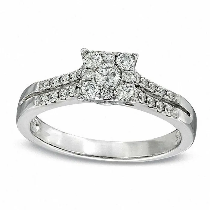 Rings Goldia Previously Owned 050 CT TW Natural Diamond Square Cluster Engagement Ring in Solid 14K White Gold Rings Goldia Previously Owned 050 CT TW Natural Diamond Square Cluster Engagement Ring in Solid 14K White Gold