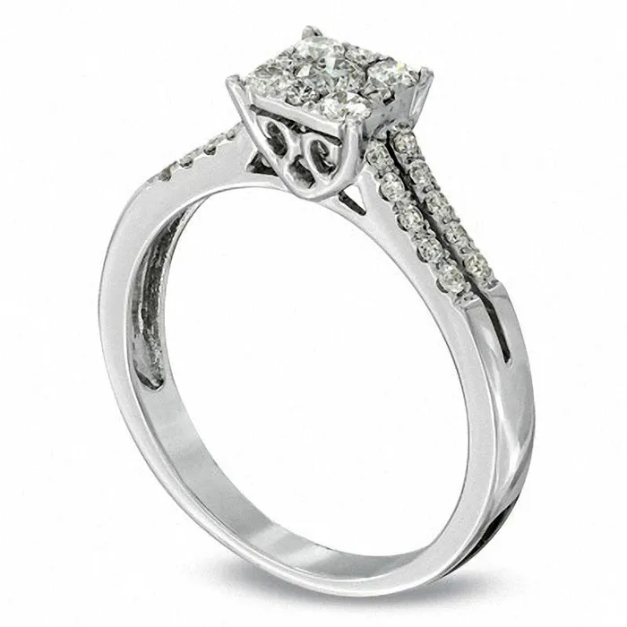 Rings Goldia Previously Owned 050 CT TW Natural Diamond Square Cluster Engagement Ring in Solid 14K White Gold Rings Goldia Previously Owned 050 CT TW Natural Diamond Square Cluster Engagement Ring in Solid 14K White Gold