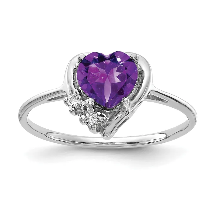Rings Goldia Solid 14k White Gold 6mm Heart Simulated Amethyst AA CZ Ring Rings Goldia Solid 14k White Gold 6mm Heart Simulated Amethyst AA CZ Ring