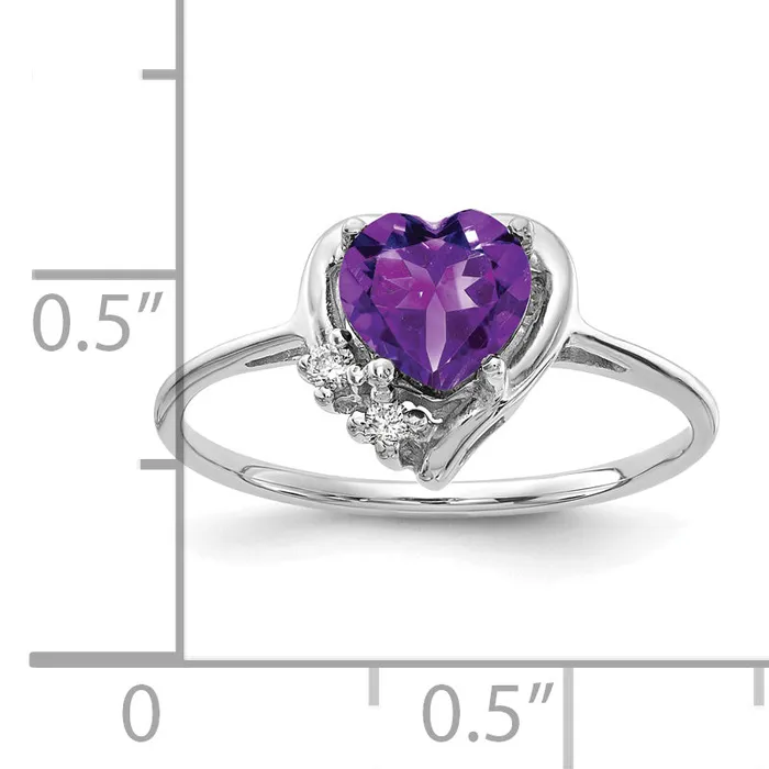 Rings Goldia Solid 14k White Gold 6mm Heart Simulated Amethyst AA CZ Ring